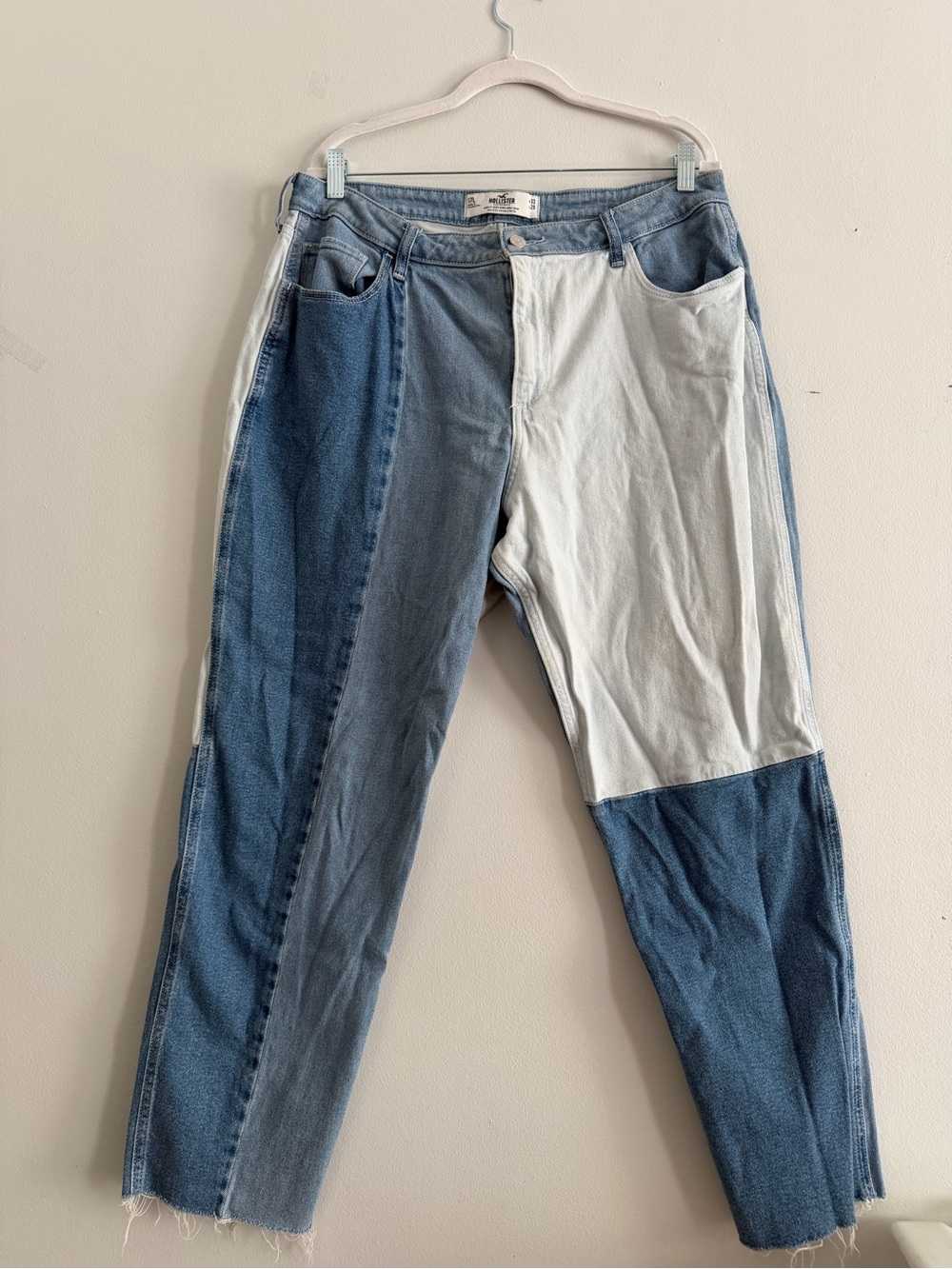 Hollister Two-Tone Patchwork Blue & White Straight Jeans